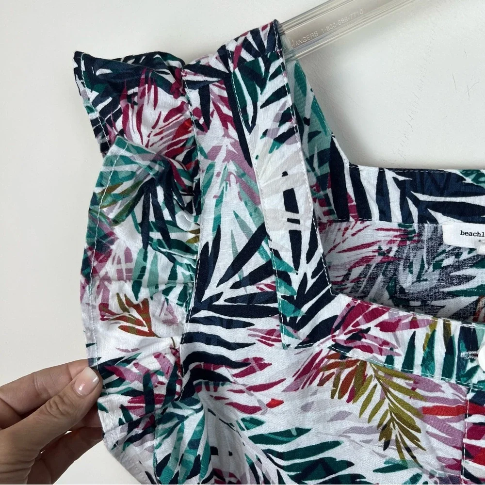 Beach Lunch Lounge Linen Tropical Palm Print Dress Cotton Medium Vacation Cruise - Picture 3 of 11